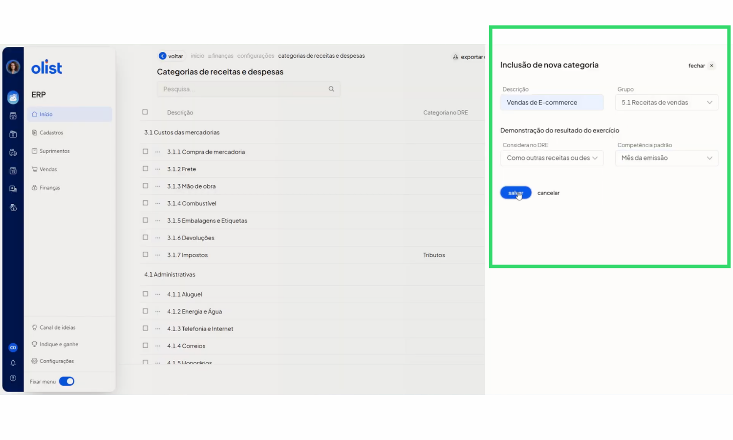 criar categoria olist